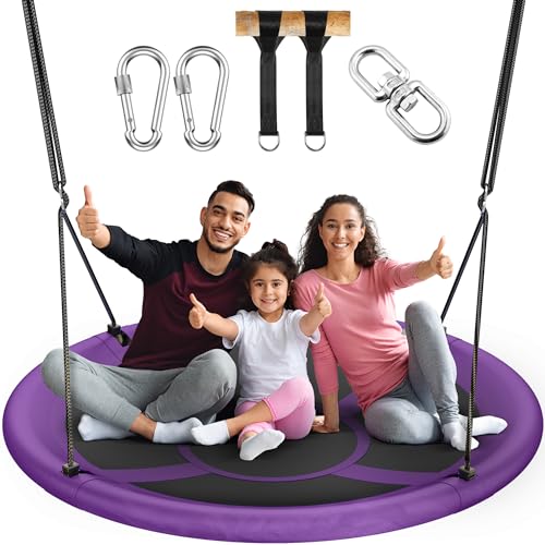 Image of Everyfun 43 inch Saucer Tree Swing for Kids Adult, 700lbs Weight Capacity, Waterproof Flying Saucer Swing with Adjustable Hanging Straps, Swing Seats for Backyard Outdoor Indoor Playground, Purple