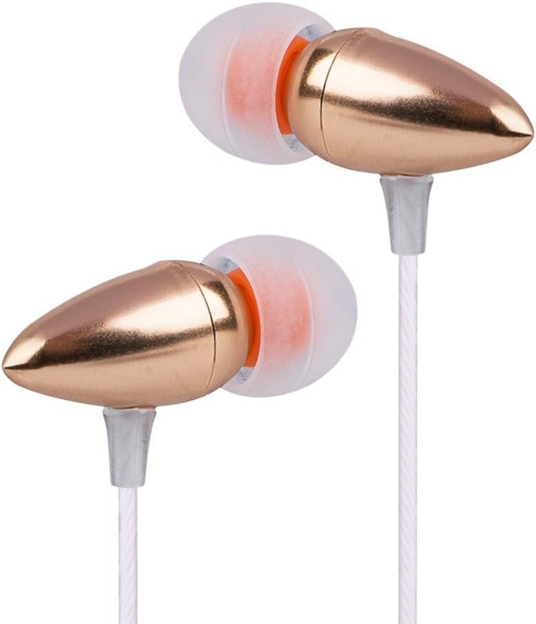 Earphones Balanced Bass Headphones Noise Isolating with Microphone and Adjustable Volume, Design for Iphone, Ipad, Ipod, Samsung & MP3 Players (Gold)