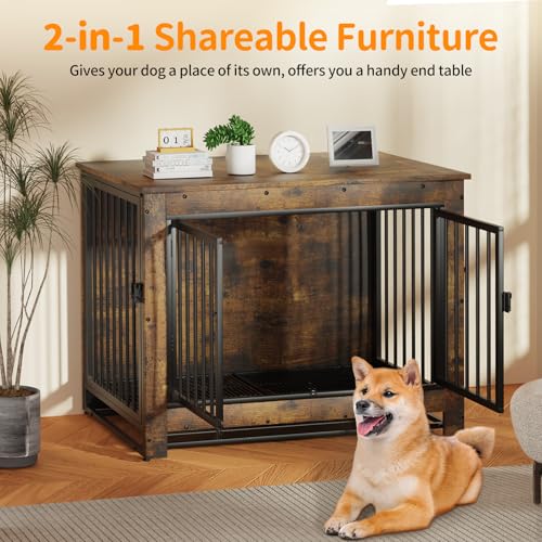 Dog-Crate-Furniture-Dog-Crate-End-Table-for-Medium-and-Large-DogsWooden-Cage-Kennel-Furniture-Indoor-Modern-Dog-Crate-with-Multi-Purpose-Removable-Tray-Double-Doors-Dog-Furniture Dog Crate Furniture Dog Crate End Table for Medium and Large DogsWooden Cage Kennel Furniture Indoor Modern Dog Crate with Multi Purpose Removable Tray Double Doors Dog Furniture