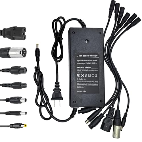 54.6V 3A Charger(7 Plugs) Universal for 13S 48V Li-ion Battery?Fast and Safe Battery Charger 3Prong GX16/DC 5.5x2.5mm/XLR/IEC/RCA Connector Power Supply Adapter