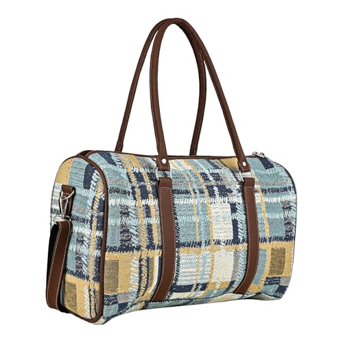 Image of ENSAC Premium Duffle Bag for Travel for Men and Women Made of Cotton /Jacquard with Cabin Holiday Bag (Blue)