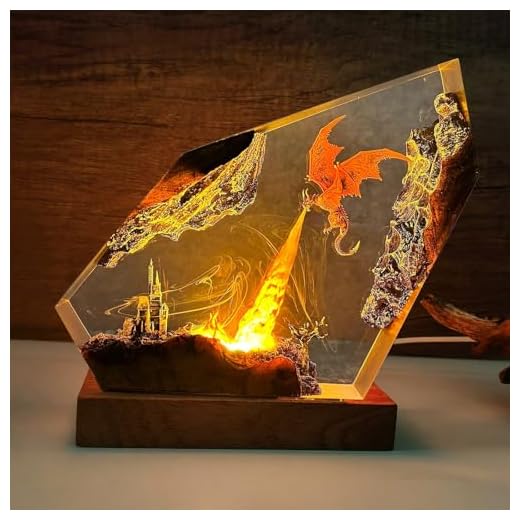 Epoxy Fire Dragon Resin Lamp, Handmade Resin Night Light with USB Port, Multi-Color LED Light, Ideal Home Bedroom Decor, Unique Birthday Holiday Gifts for Father Men Husband Boyfriend Him Kids (6"x4")