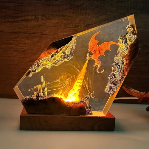 Epoxy Fire Dragon Resin Lamp Handmade Resin Night Light with USB Port