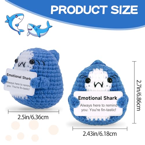Image of Hoedia Positive Shark Emotional Support Gifts: Crochet Dolls Friend Birthday Gifts for Women Sister Coworkers College Students - Cheer Up Cute Funny Knitted Shark Blue Decorations