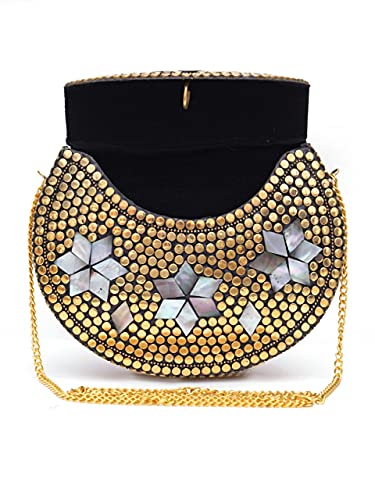Image of Shakuntala Vintage Clutch - Metal Mosaic Stone & Shell Design Purse - Handmade Women's Handbag