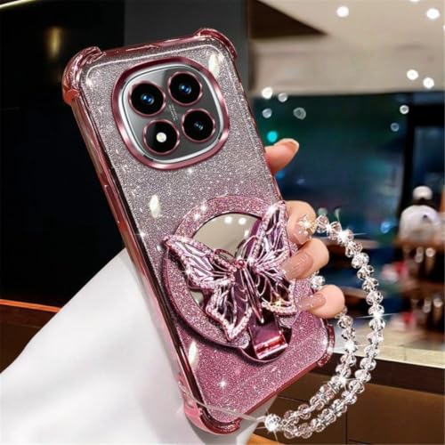 Coque Samsung S23 Plus antichoc pailletée avec bracelet cristal et miroir papillon chic