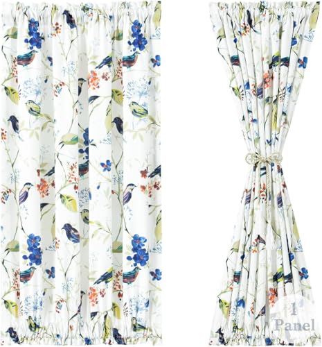 Image of VOGOL Curtains for Door Window, Birds Print Country Style Light Filtering Decorative Drapes for Patio Door, 1 Piece Rod Pocket Curtains for Farmhouse, 36 x 40 Inches