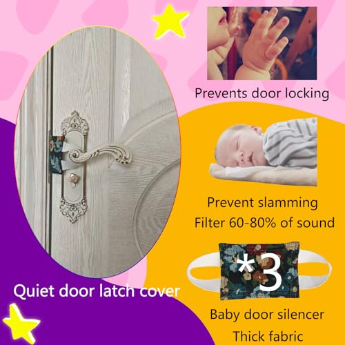 Image of Baby Proof Door Silencer & Cloth Latch Cover, Quiet Close Anti-Slam Pads to Prevent Slamming and Accidental Locking, for Nursery and Toddler Safety (3, Black Floral Pattern, 4.1 * 3.1 inches)