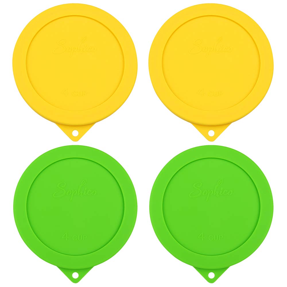 Sophico 4 Cup Round Silicone Storage Cover Lids Replacement for Anchor Hocking and Pyrex 7201-PC Glass Bowls (Container not Included) (Yellow-Green)