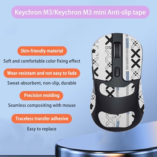 NOUKAJU Mouse Grip Tape Full Coverage for Keychron M3（M3-A1） Wireless Mouse, Rounded Curved Edges Mouse Feet Skates,Self-Adhesive PreCut Sweat-Resistant Professional Mice Upgrade Kit(White) by NOUKAJU - Image 2