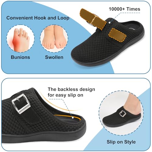 JOINFREE Womens Wide Slippers Adjustable Diabetic Mules Slip on House Slipper Clogs Breathable Comfortable Barefoot Walking Slipper for Arthritis Edema Swollen Elderly4