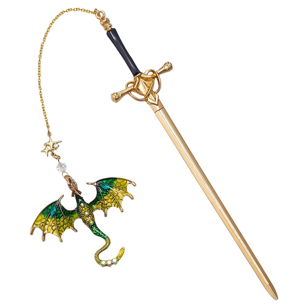 BEAMARKER Fantasy Dragon Sword Bookmark Fourth Cool Wing Metal Bookmarks with Golden Chain Unique Page Markers Reading Accessories for Women Men Office Book Lovers Novel Fans Bookish Birthday Gifts
