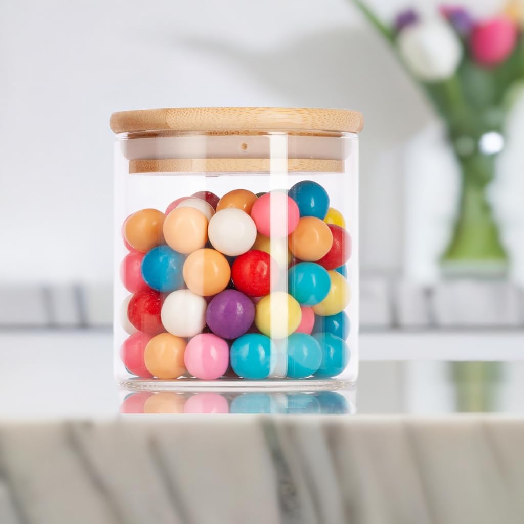JUVITUS (12 Pack) 10 oz Clear Glass Jar with Bamboo Silicone Sealed Lid