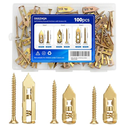 OGGZAQA 100pcs Self Drilling Drywall Anchors with Screws Kit, 50