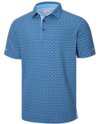 Image of Golf Shirts for Men - Dry Fit Moisture Wicking Short Sleeve Performance Sport Casual Striped Collared Mens Polo Shirt