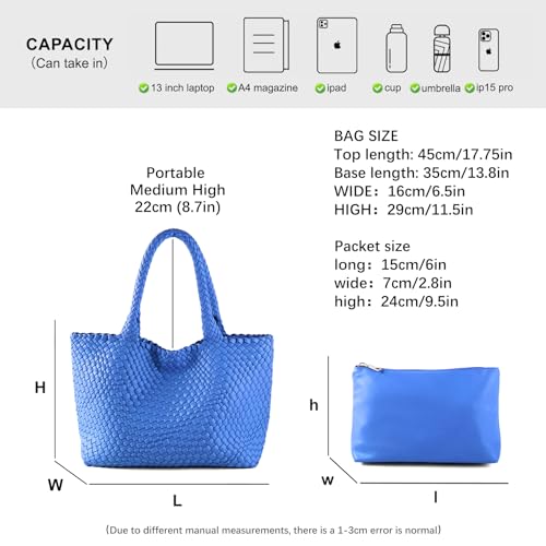 Image of Woven Tote Bag Womens Purse Vegan Leather Shoulder Handbags Fashion Summer Beach Tote Bags Large Travel Totes