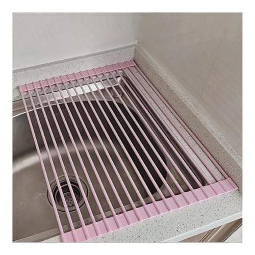 UZAMIRLEX Escurreplatos Enrollable, Ruede for Arriba el Estante de sequía del Plato del silicón Plegable sobre tamaños múltiples Multicolores del Fregadero(Pink,43x33cm/16.9x13.0in)