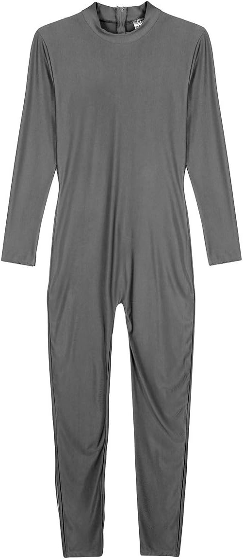 Mens Turtleneck Spandex Long Sleeve Unitard Bodysuit Tights Full Body Unitard Leotard Dancewear Grey XX-Large