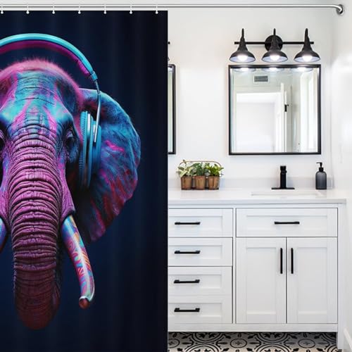 Rideau de douche éléphant 140x183 cm lavable en machine avec crochets - 5