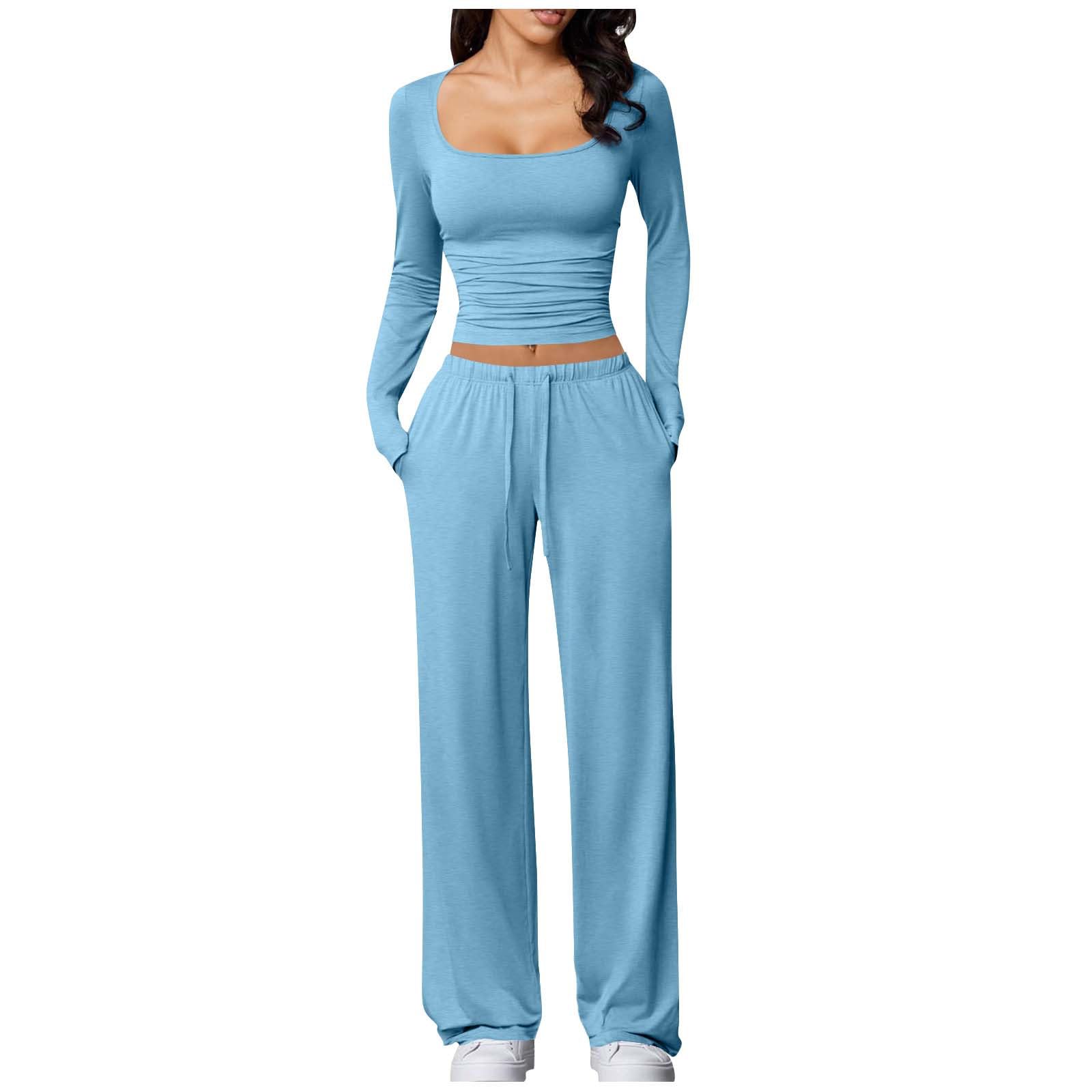 2 Piece Lounge Sets for Women Long Sleeve Wide Leg Tracksuits Casual Loungewear Two Pcs Matching Set Fall