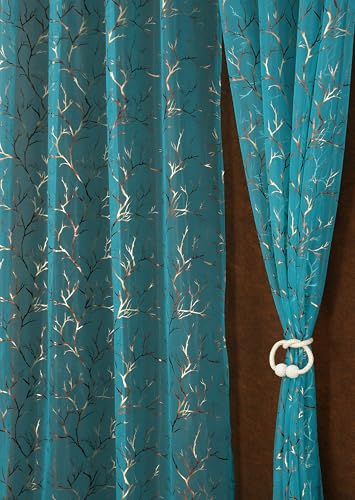 Image of Homefab India Multi Foil Transparent Sheer Curtain - 5 X 4 Feet, Window Curtains, Aqua Blue, Pack of 2 Pieces