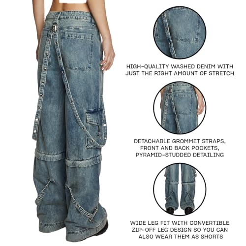 Dolls Kill Dual Delight Convertible Jeans by Current Mood – Washed Denim with Detachable Straps and Zip-Off Legs3