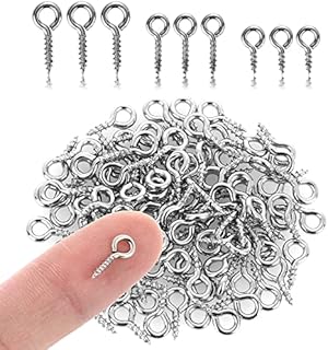 Thinp 300 Pieces Screw Eye Pins Hooks, Small Screw Eye Pins Eyelets Screw Threaded Stainless Steel Mini Screw Eyes Eyelet Hooks for DIY Art Crafts Jewellery Making (3 Different Sizes, Silver)