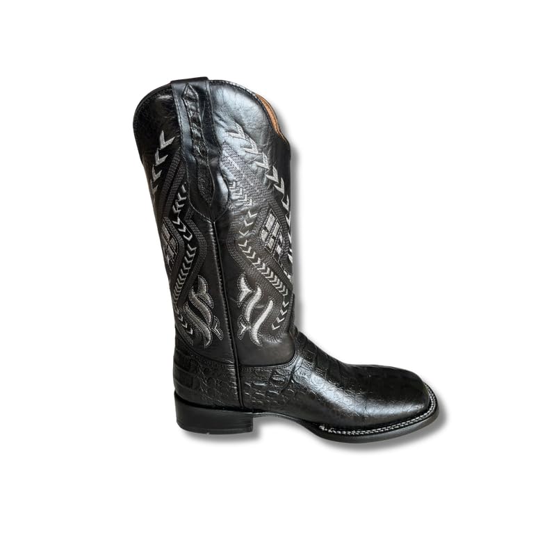 Image of Men's Alex Exotic Caiman Python Western Cowboy Boots Square Toe Pull On Tall Shaft bota de vaquero para hombre