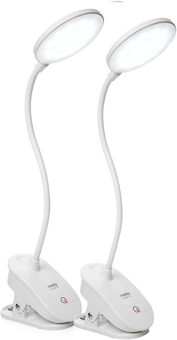 2 Pack Clip on Lamp,Battery Powered Reading Light,Clamp for Bed with 3 Brightness Level,USB Rechargeable