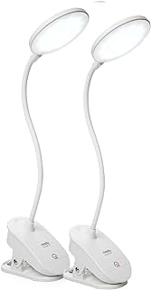 2 Pack Miady Clip on Lamp,Battery Powered Reading Lamp,Clip on Light for Bed Clip on Battery Light with 3 Brightness Level,USB Rechargeable, Reading Lamp
