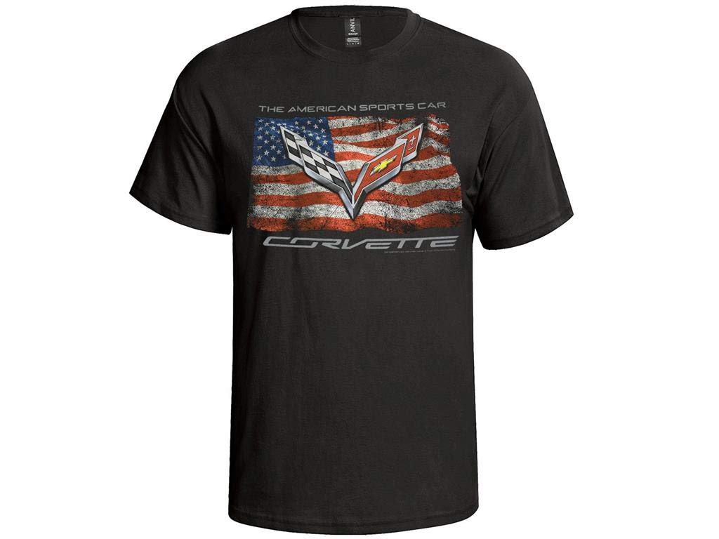 Corvette C7 American Sports Car Vintage Flag T-Shirt (Extra Large)