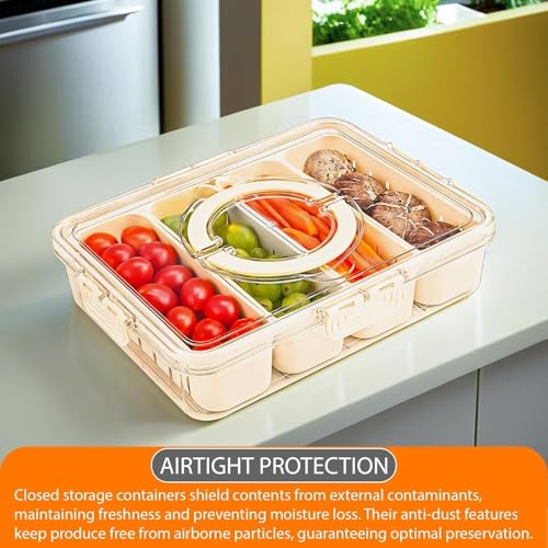 Image of VYOOx Fridge Storage Container with 4 Compartments & Lid | BPA Free Airtight Food Storage Box with Removable Divider Tray & Handle | Leak Proof Organizer for Fruits, Vegetables & Snacks (1 Pc)