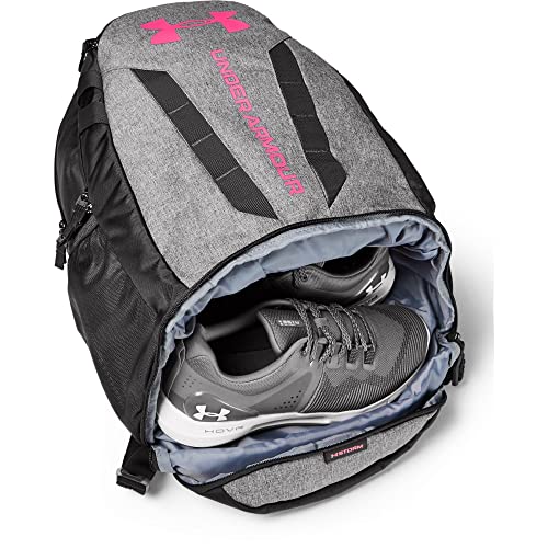 Image of Under Armour Hustle Backpack, Jet Gray (010) /Cerise, One Size Fits All