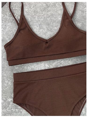 SOLY HUX Women's Scoop Neck High Waisted Ribbed Knit Bikini Set 2 Piece Bathing Suit Swimwear3