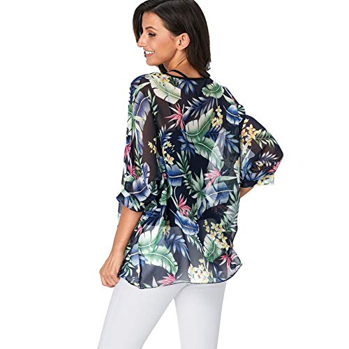 Image of Ckikiou Plus Size Batwing Flowy Semi Sheer Chiffon Blouse Tunic for Women Summer Floral Print Boho Beach Cover ups