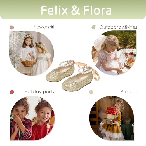 Image of Felix & Flora Girls Toddler Little Ballet Shoes - Flower Girls Mary Jane Flats Dress Shoes Party Wedding