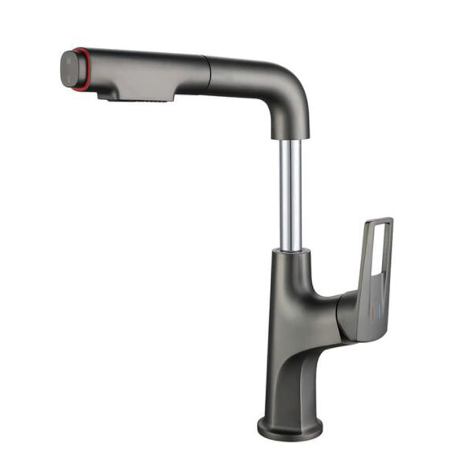 VDOQTLJT Basin Faucet with Pull Out Spray Swivel Brass Hot and Cold Dual Mode Bathroom Faucets Gray