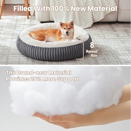 Image of 33 inches Donut Dog Bed for Medium Large Dogs,Calming Round Pet Bed with Removable Cover,Washable Milk Plush Faux Fur, Fits up to 50 lbs Pets(Charcoal,M Plus)