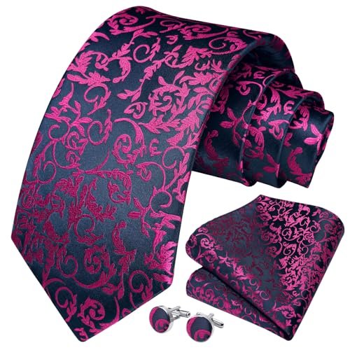 Image of HISDERN Ties for Men Paisley Floral Mens Ties and Pocket Square Cufflinks Set Classic Business Necktie Handkerchief