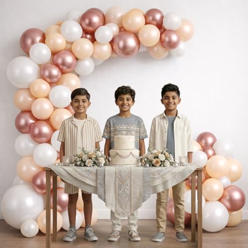 Image of Party Propz Balloons For Decoration - 68 Pcs White And Peach Balloon's For Decoration | Golden Confeeti Balloon's For Decorations | Rose Gold Balloons For Birthday (latex)
