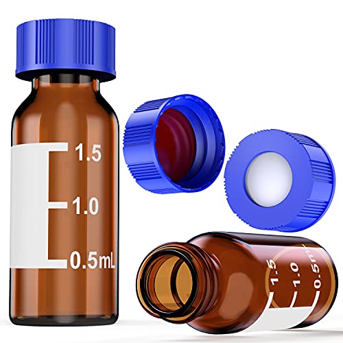 Autosampler Vials 2Ml Hplc Vials 9-425 Amber Vials Lab Vials With Write-On Spot And Graduations,9Mm Blue Abs Screw Sealed Cap With Red Ptfe #TOP5