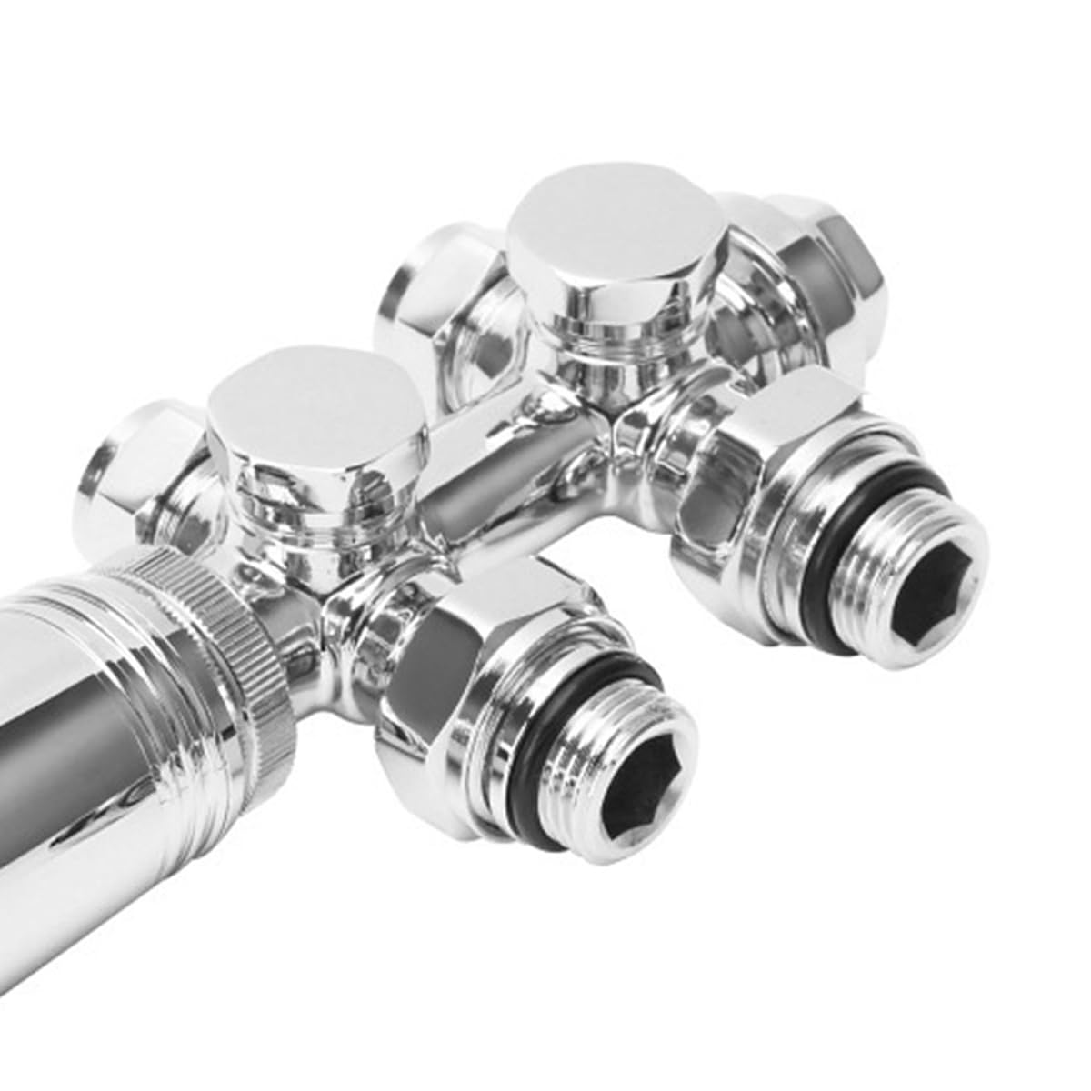 Válvulas multibloque para radiadores centrales, válvulas para radiadores con conexiones centrales en H, válvula universal para radiador de 50 mm con cabezal termostático (cromada)