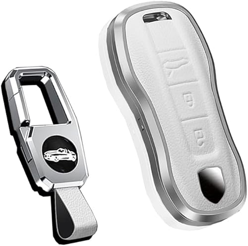 Miniatura 8 de SANRILY Funda de piel de metal para llave de Porsche Cayenne 2020 911 Cayenne Coupe Panamera sin llave llave llave con llavero azul