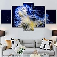SIGNWIN 5 Panel Canvas Wall Art Group Jellyfish Marine Life Multicolor Photography Realism Tropical Ultra Whimsical for Home Decorations Ready to Hang - 60