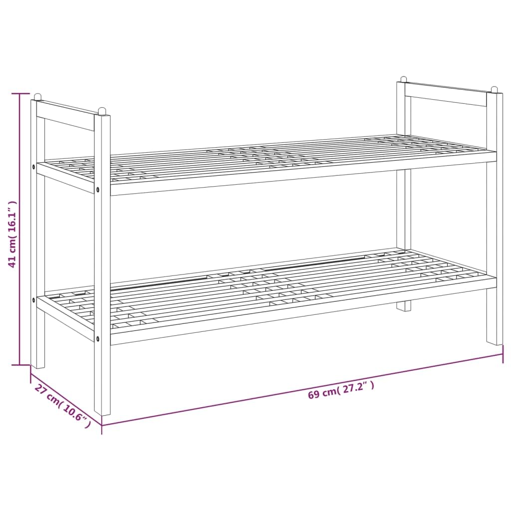 Schuhregal Massivholz Nussbaum 69x27x41 cm mit 2 Ablagen, stapelbar, schmal, platzsparend für Flur und Diele, schuhständer mit Griffen, staubdicht, Ordnungssystem, Schuhkommode Organizer