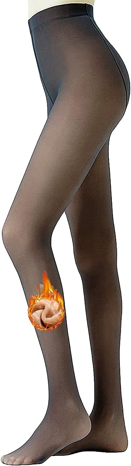 Photo 1 of GTTTOTBC Fleece Lined Tights Women, Fake Translucent Thermal Skin Colored Tights for Winter,Warm Pantyhose leggings Women One Size Black-pantyhose 220g