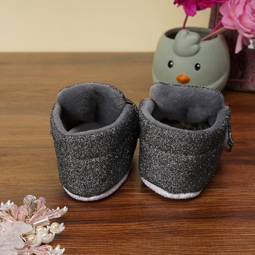 Image of Neska Moda 6 To 12 Months Baby Girls Cotton Hook & Loop Bow Booties -BT1766