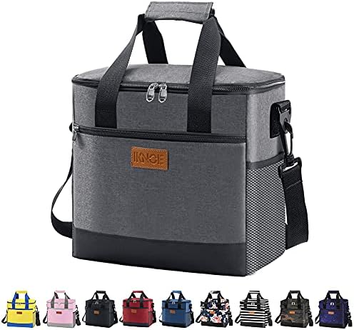 iknoe Large Cooler Bag Collapsible, 15L Insulated Bags, Leakproof Lunch Cooler Tote with Multi-Pockets for Adult, Insulated Lunch Box for Beach, Picnic,Work, Grey 24-Can