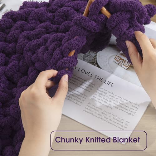 Hombys Dark Purple Chunky Chenille Yarn for Crocheting and Knitting, Super Bulky Thick Fluffy Yarn for Hand Knitting Blanket, Soft Plush Yarn, 8 Jumbo Pack (27 yds, 8 oz Each Skein) - Thumbnail 4