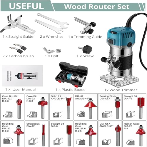 Défonceuse à bois 800W avec 6 vitesses variables et 15 embouts - 4